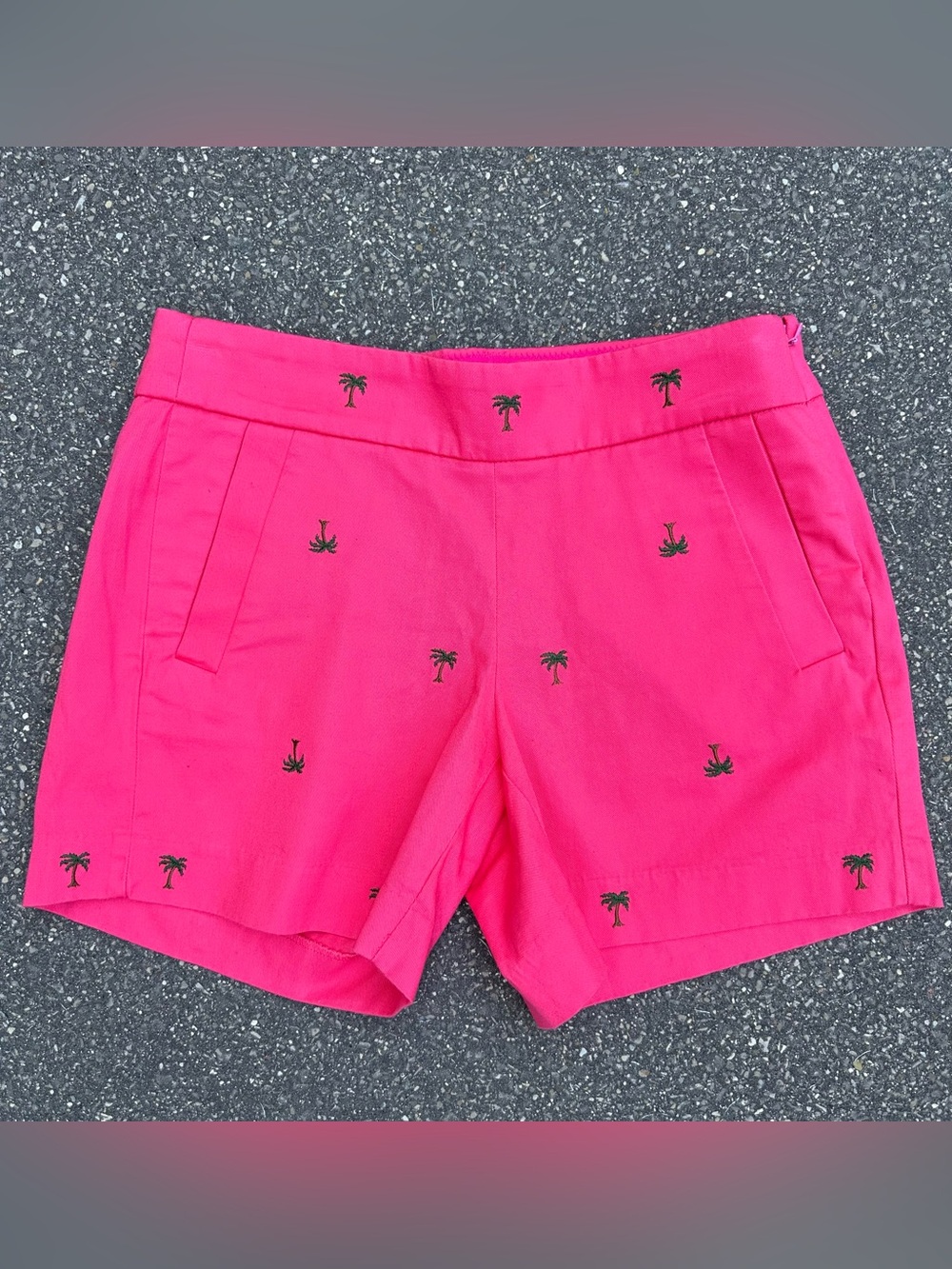 J.Crew Hot Pink Embroidered Palm-Print Shorts w/ side zipper Sz: 0 Inseam 5”